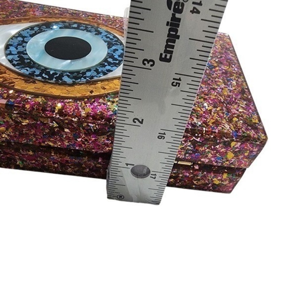 Evil Eye Clutch Womens Small Pink Glitter Statement Party Bag Boho Party Gala - Picture 6 of 10